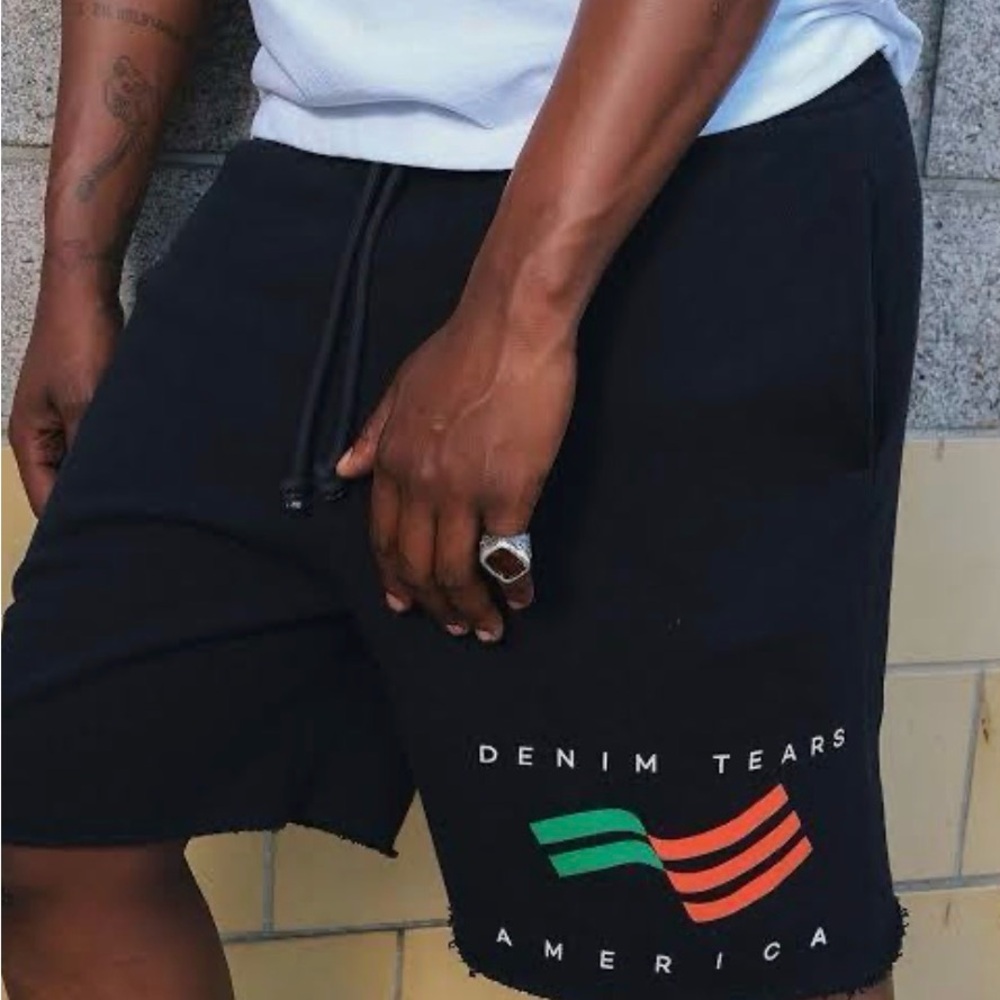 Denim Tears America Graphic Black Men's Athletic Shorts SweatPants Cut Offs